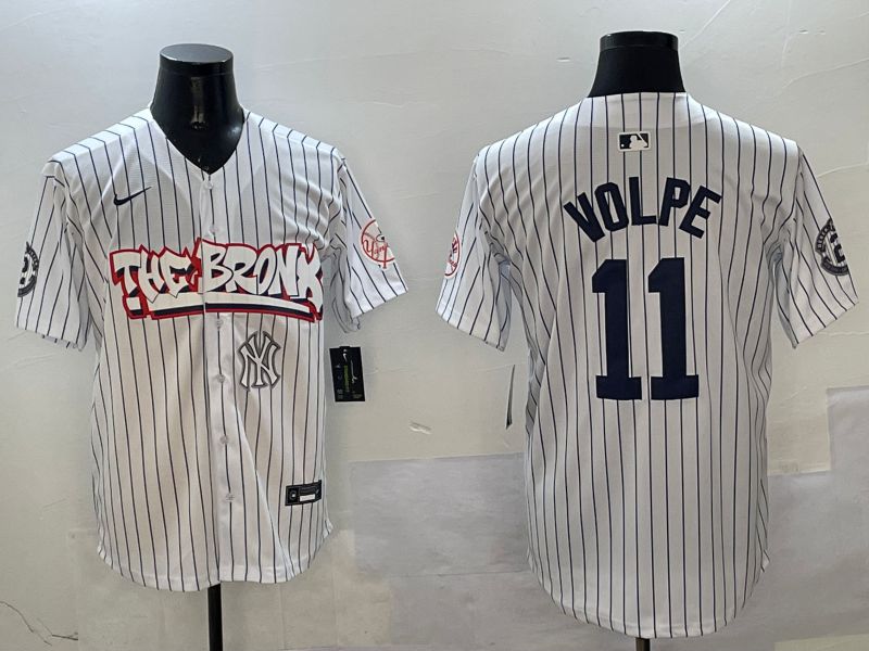 Men New York Yankees #11 Volpe White Stripe four generations Joint Name 2025 Nike MLB Jersey style 10->new york yankees->MLB Jersey